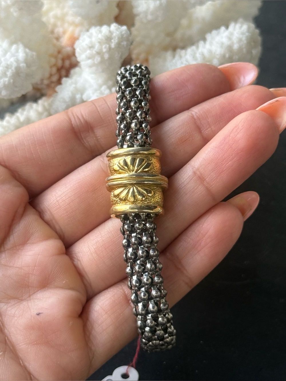 Vintage Mesh silver tone & Gold tone metal magnetic bracelet